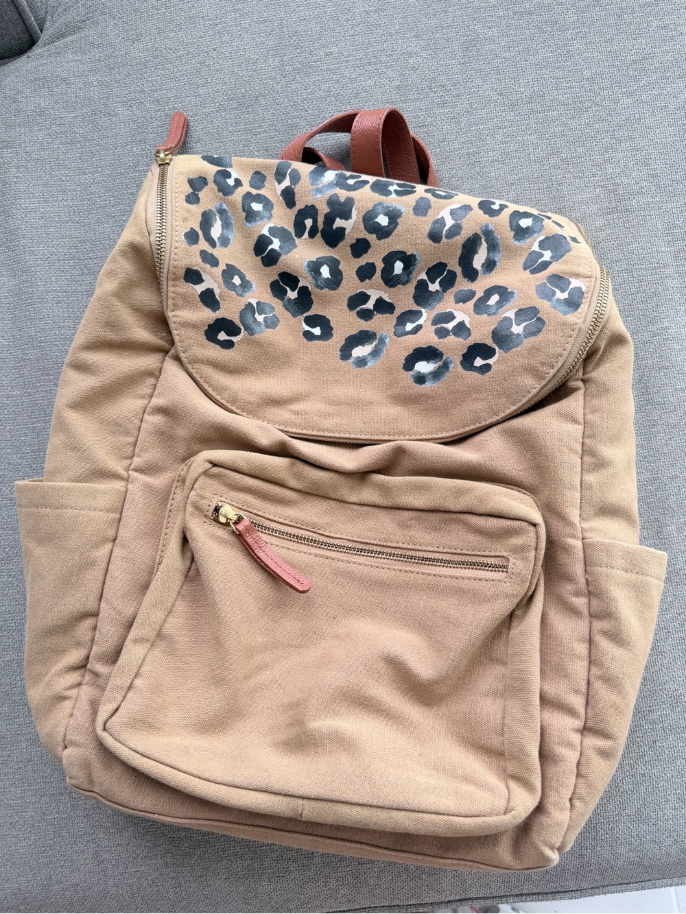 Erin Condren Tan Leopard Print Canvas Backpack